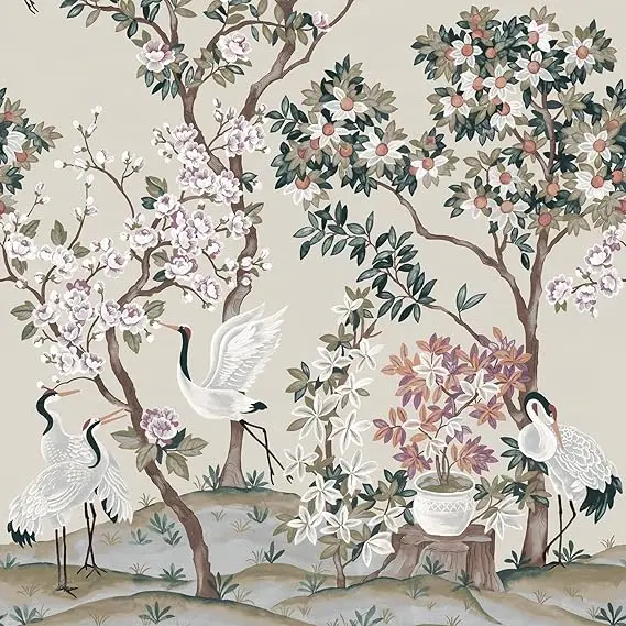 Mural 368024, kolekcija Noble Zen, bež i siva, cvetni dezen