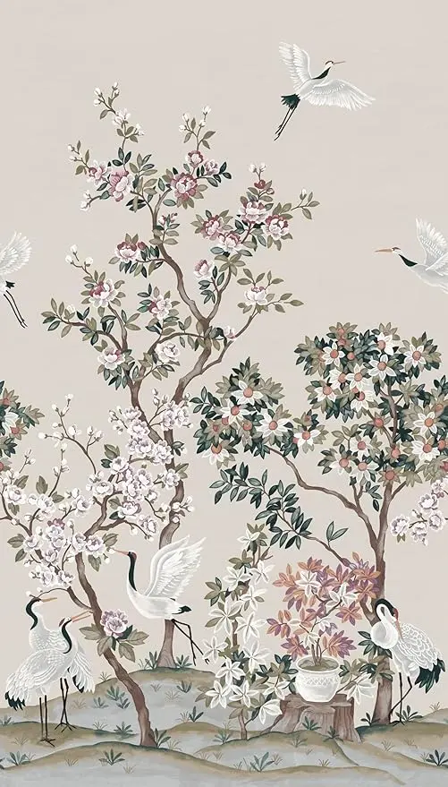 Mural 368024, kolekcija Noble Zen, bež i siva, cvetni dezen