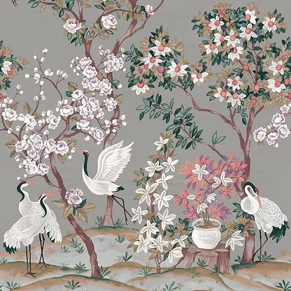 Mural 368031, kolekcija Noble Zen, bela i siva, cvetni dezen
