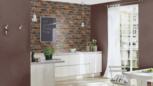 Rasch tapeta 428063, kolekcija Vision, izgled cigle, kamena i drveta