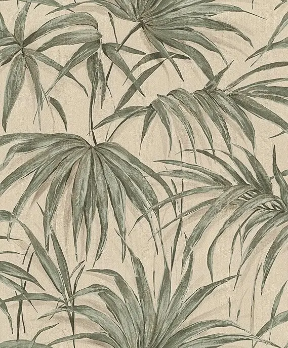 Rasch tapeta 435344, kolekcija Noble Zen, bež i zelena, dezen lišća