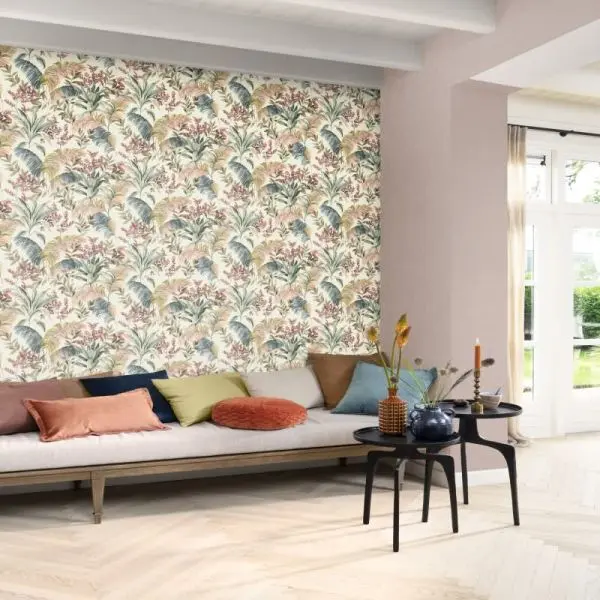 Rasch tapeta 481952, kolekcija Florentine, plava i roze, dezen lišća